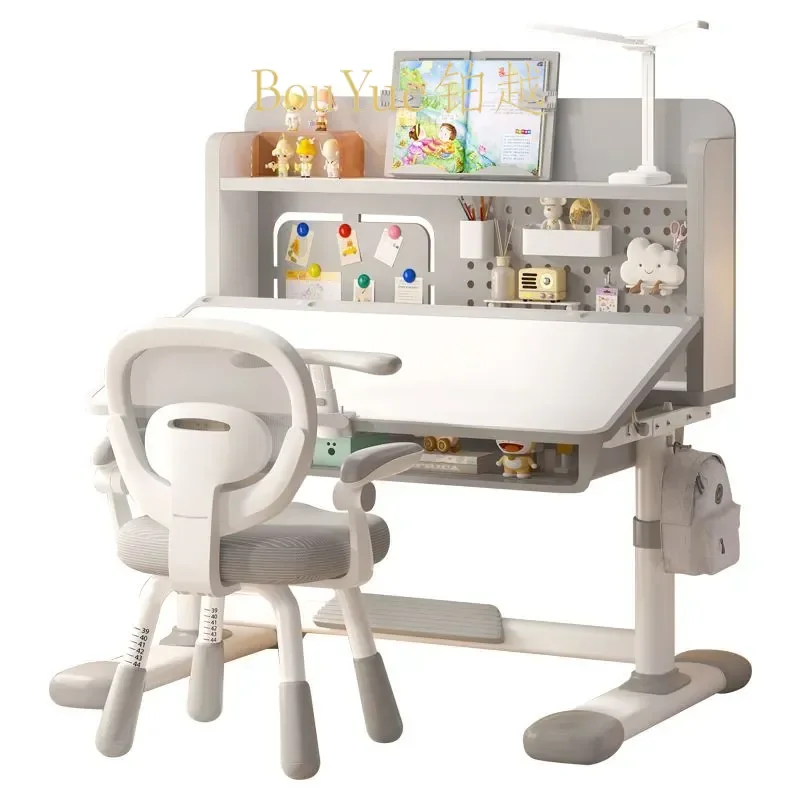 Adjustable Height Kids Study Desk and Chair Set Ergonomic Tilt Top Learning Table for Children Student Writing Homework