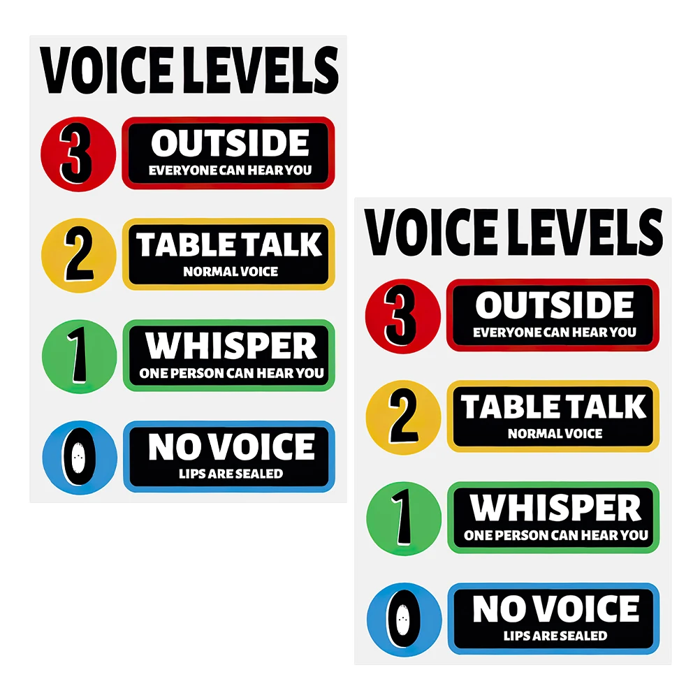 2 Sets Noise Level Charts Pvc Waterproof Wall Decor Voice Level Indicator For Classroom School Decoration Stickers Ambiance