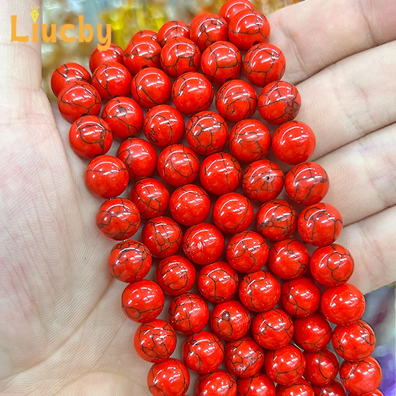 Naturstein synthetische rote Kiefer handgemachte glatte Perlen für DIY Schmuck machen Armbänder Zubehör 4/6/8/10/12mm 15" Großhandel – Detail 3