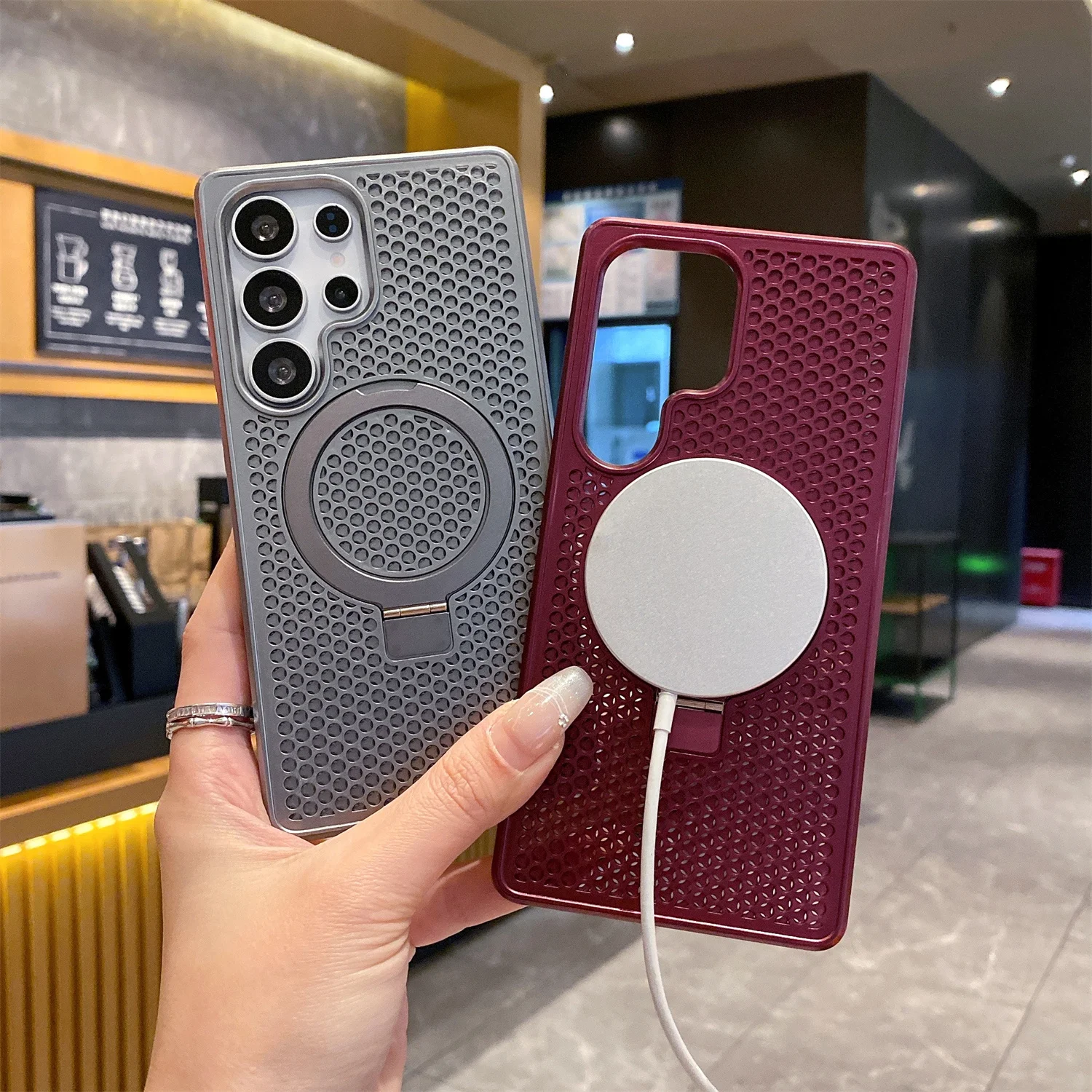 

Super Heat Dissipation Magnetic Stand Cooling Case for Samsung S25 Ultra S22 S23 FE S24 Plus Breathable Wireless Charging Cover