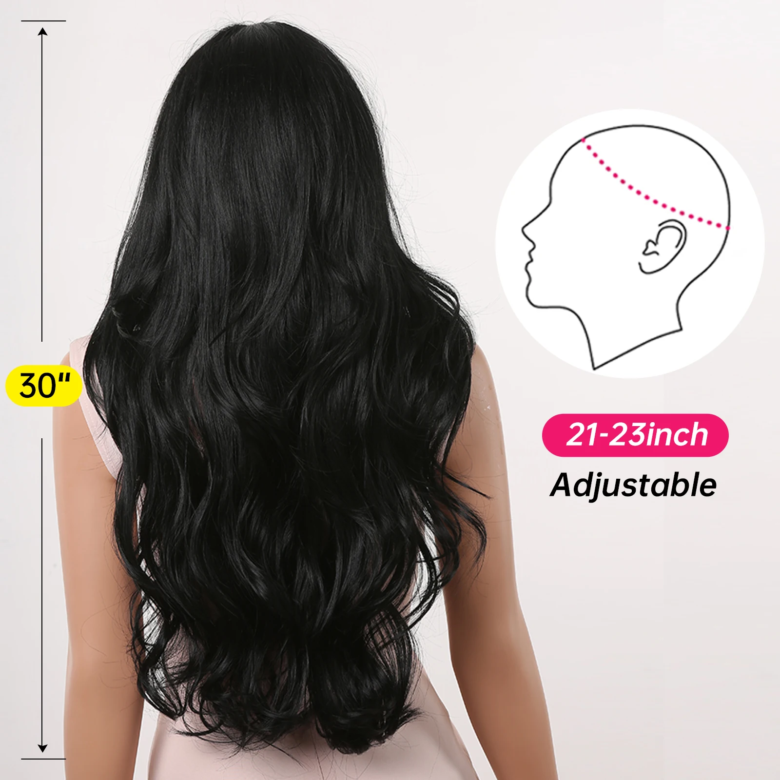 Cheap Long Body Wavy Black Synthetic Wig For Black Women Daily Party Black Curly Wig with Middle Part Wig Heat Resistant Fiber