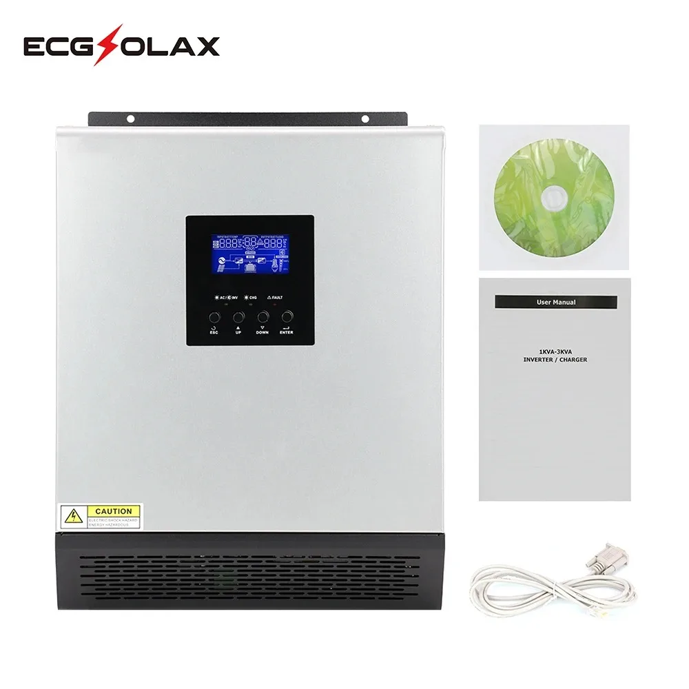 ECGSOLAX 3KVA عاكس شمسي هجين 24 فولت 110 فولت مدمج 50A PWM جهاز التحكم بالشحن بالطاقة الشمسية 2400 واط موجة جيبية نقية عاكس هجين للطاقة الشمسية
