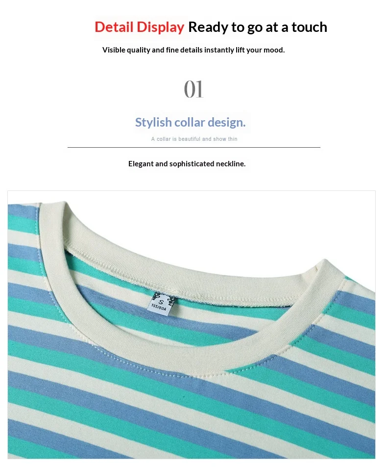 Damen Sommer T-Shirt mit Streifenmuster, kurze Ärmel, neu, schlankmachend, lockere Passform, halblange Ärmel, lässiges Basic-Oberteil – Detail 6