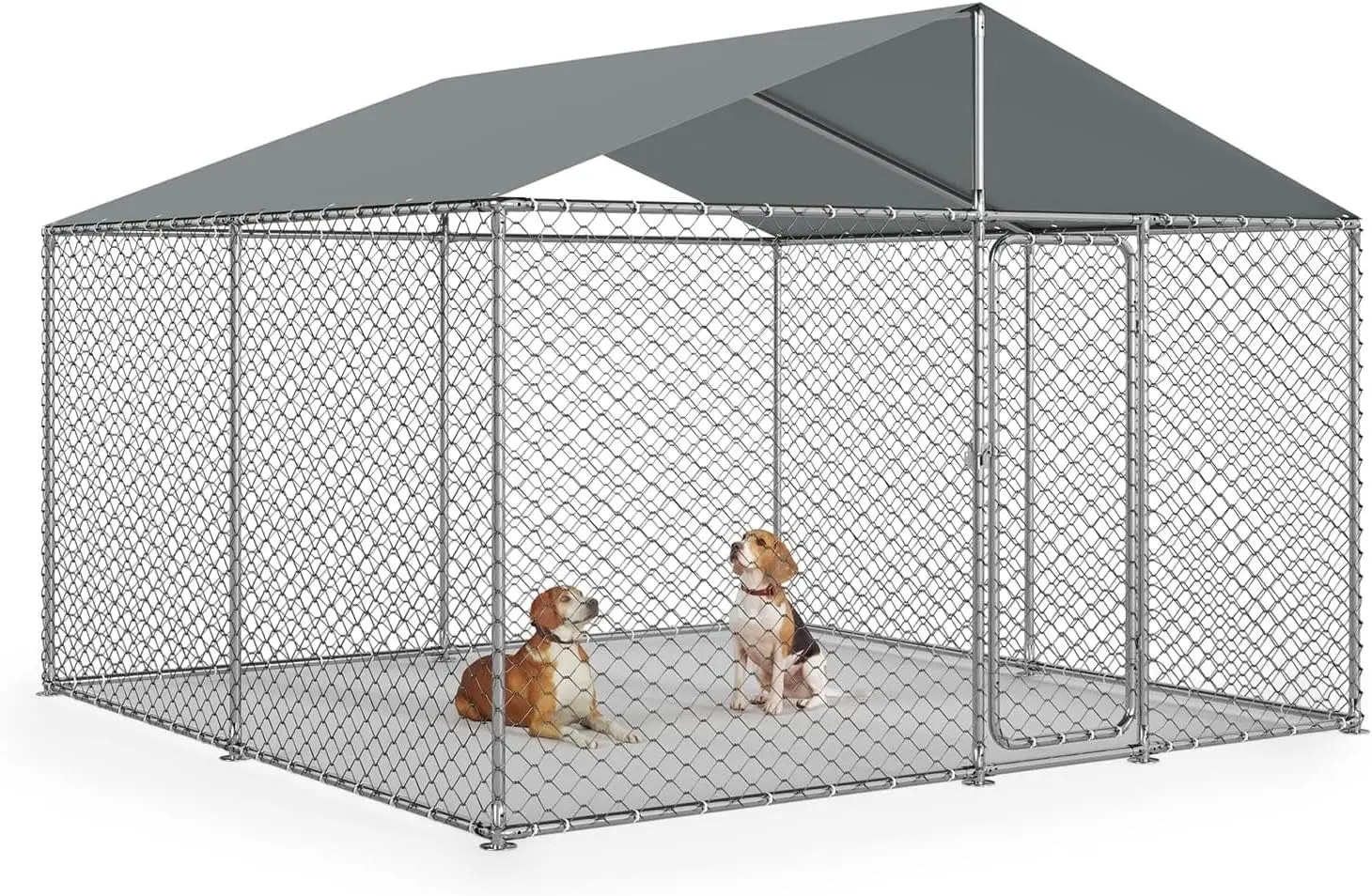 

10x10 FT Outdoor Dog Kennel Outside with Metal Large Dog Gate, Outdoor Dog Pens with Roof, Heavy Duty