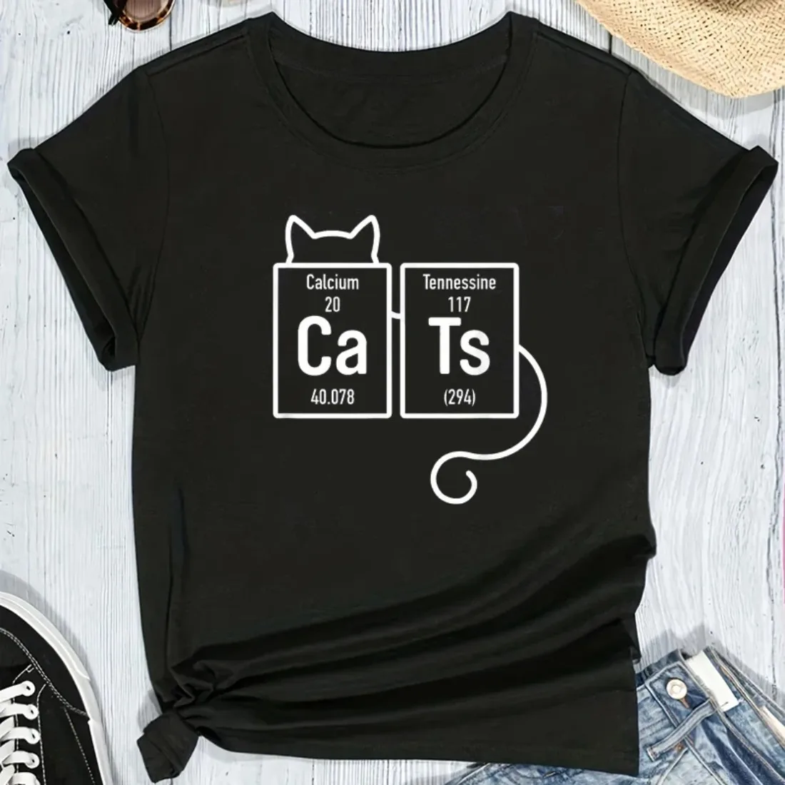 Harajuku Cute Women T-shirt Fun Cat and PI Table Fusion Pattern Printed Unisex T Shirt Kawaii Vintage Tee Female Clothes Top