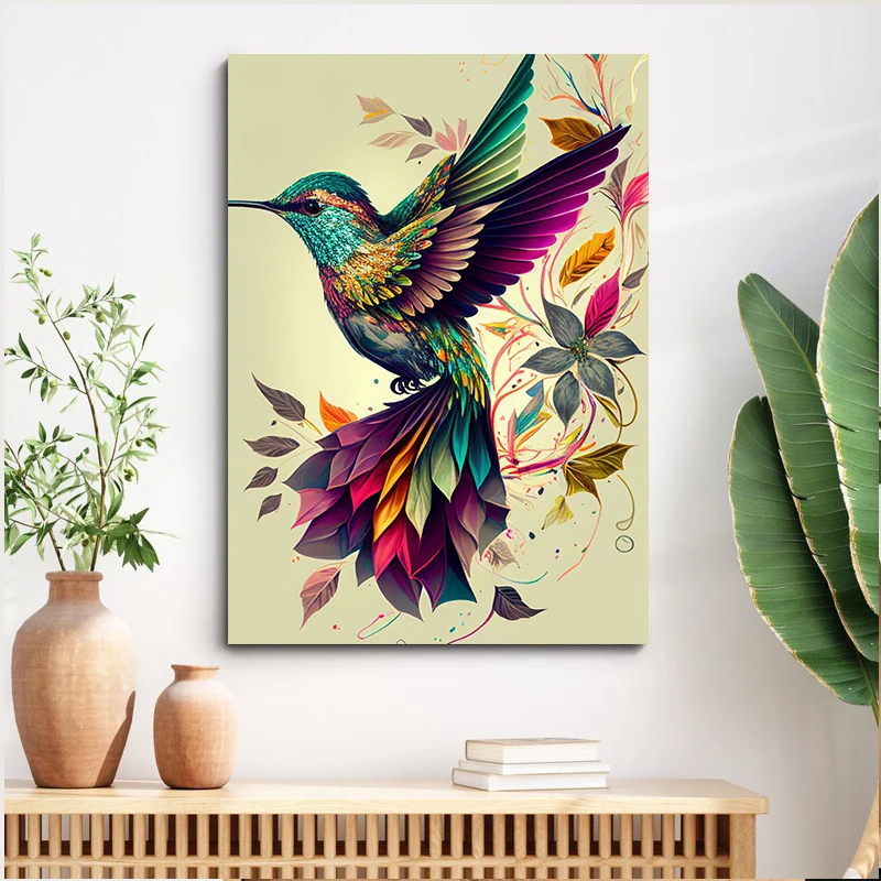 수채화 다채로운 새 Hummingbird 꽃 벽 아트 캔버스 회화 포스터 및 인쇄 거실 사진 홈 장식