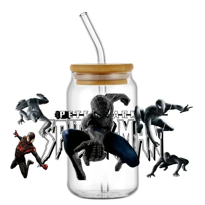 Cartoon Spider Hero UV DTF Cup Wrap, Waterproof Scratch Resistant Transfer Decals for 16oz Libbey Glass Can Tumbler
