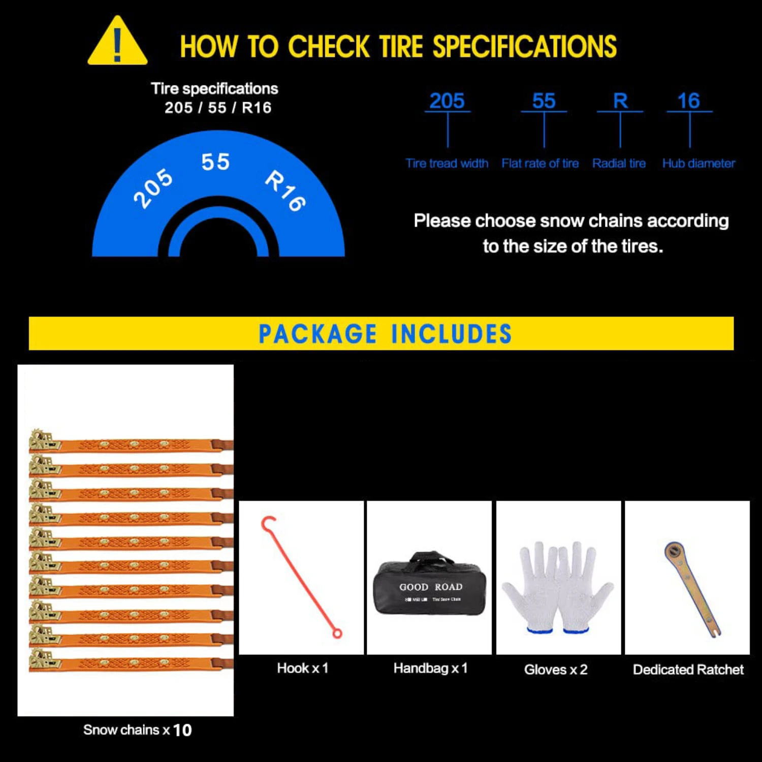 10pcs Snow Chains Anti Slip Non-metallic Emergency Tire Chains Suitable for Cars Trucks Pickup SUVs