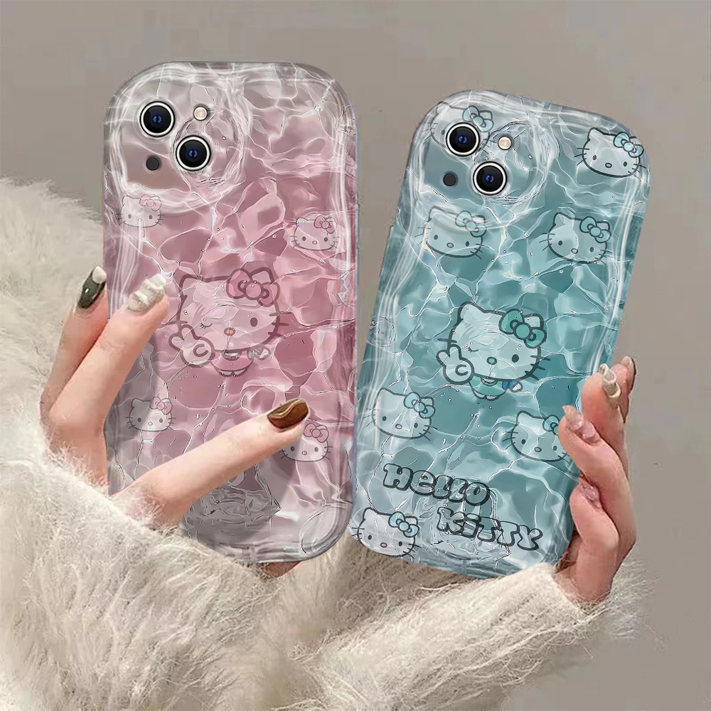 Cute Sanrios Hellos Kittys Clear Silicone Hot 3D Wave Phone Case For OPPO Reno 11 F 8 T 7 Z 6 5 4 Pro F23 F11 F9 4G 5G Cover