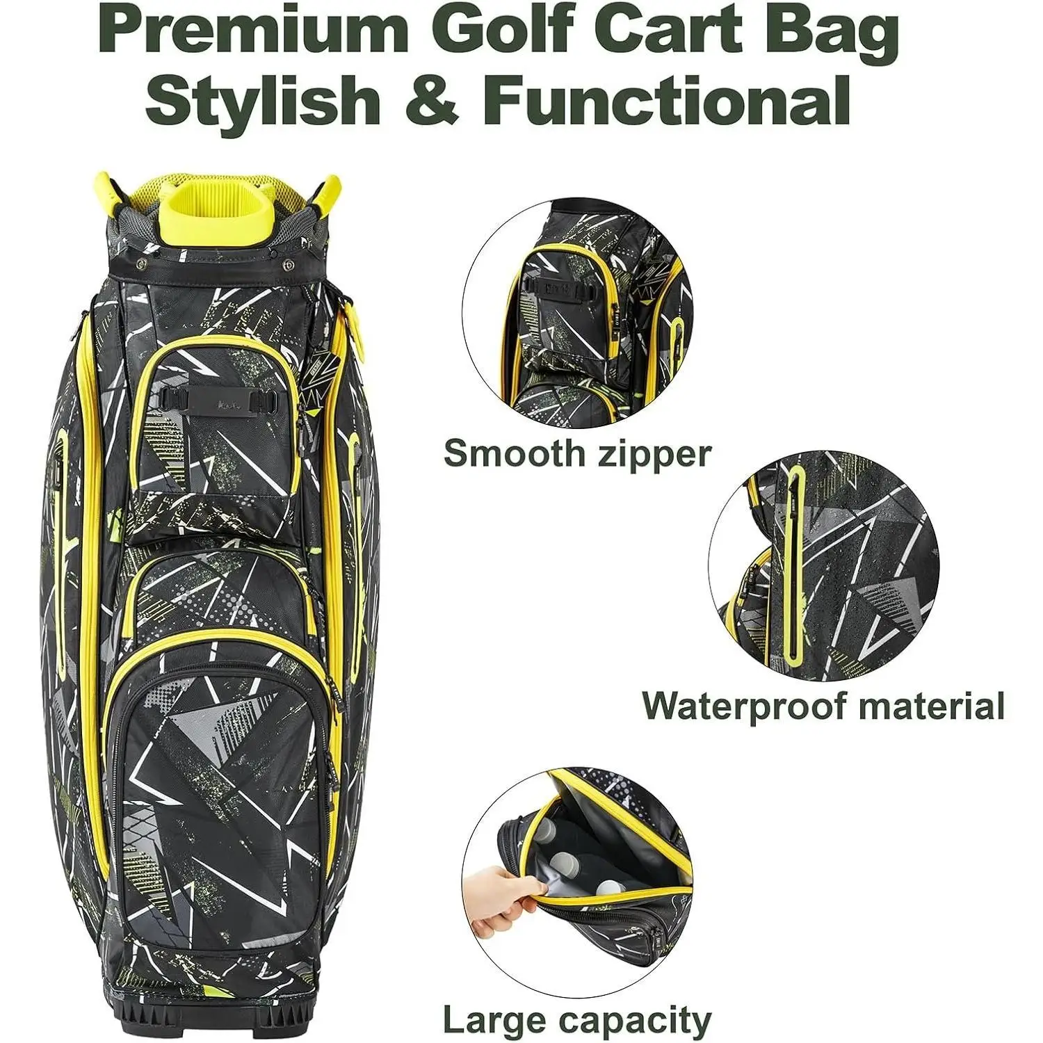 14 Ways Dividers Golf Bag Golf Cart Bag with Full-Length Featuring Cooler Pocket, Rain Hood, 9 Pockets & Padded Strap–Ideal Golf