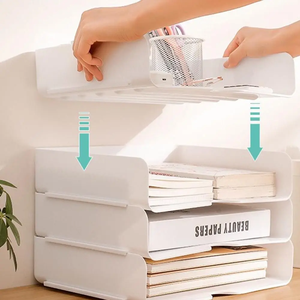 Desktop Organizer A4 File Storage Tray Book Shelf Minimalism Stackable File Rack Papers Rack Plastic File Organizer Archives