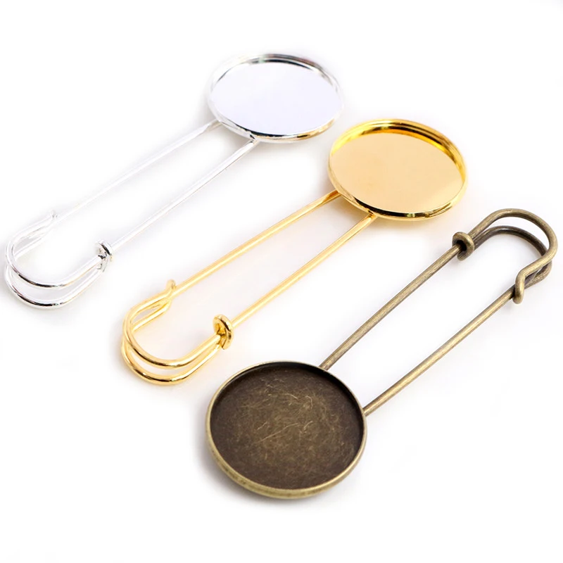 5pcs 18mm 20mm 25mm Inner Size Bright Silver/Gold Plated Bronze Brooch Pin Simple Style Cabochon Base Setting Pendant