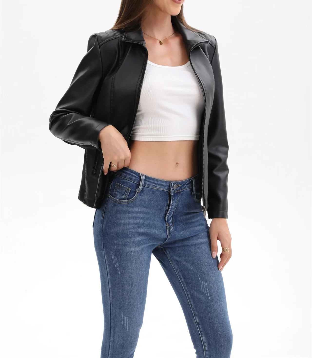 

New Autumn Fashion Casual Long Sleeve Turn-down Collar Zipper Solid Color Slim Fit PU Jacket,3 Colors