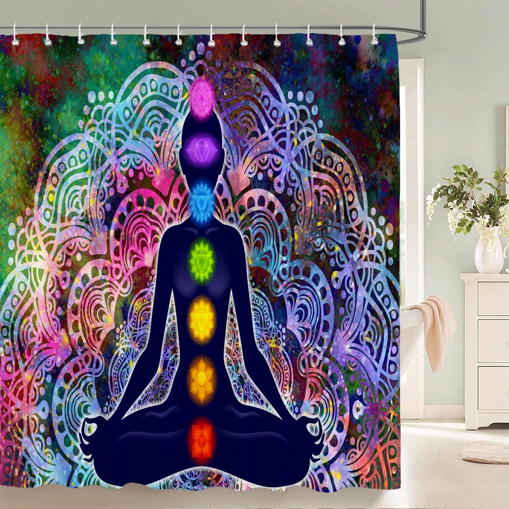 

Meditation Seven Chakra Shower Curtain Bathroom Curtains 3D Printing Indian Buddha Waterproof Polyeste Fabric Bathtub Decor