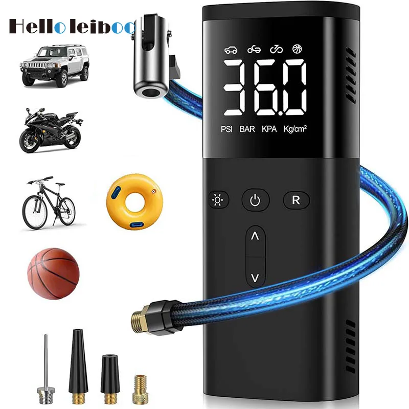 Wireless Car Air Pump Portable Air Compressor for Car Motorcycles Bicycle Electric Digital Display Tire Inflator Car Accessories