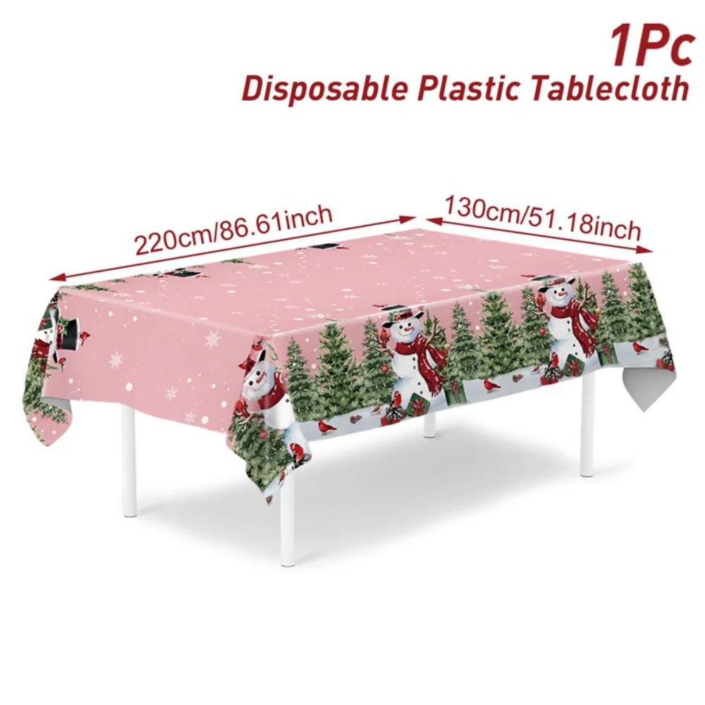 

Vintage Christmas Tablecloth Disposable Snowman Design Table Cover Snowflake Pattern PE Party Tablecloths Xmas Party