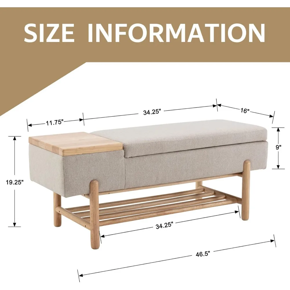 مقعد عثماني منجد من الكتان باللون البيج مع وسادة لغرفة النوم وغرفة المعيشة والمدخل