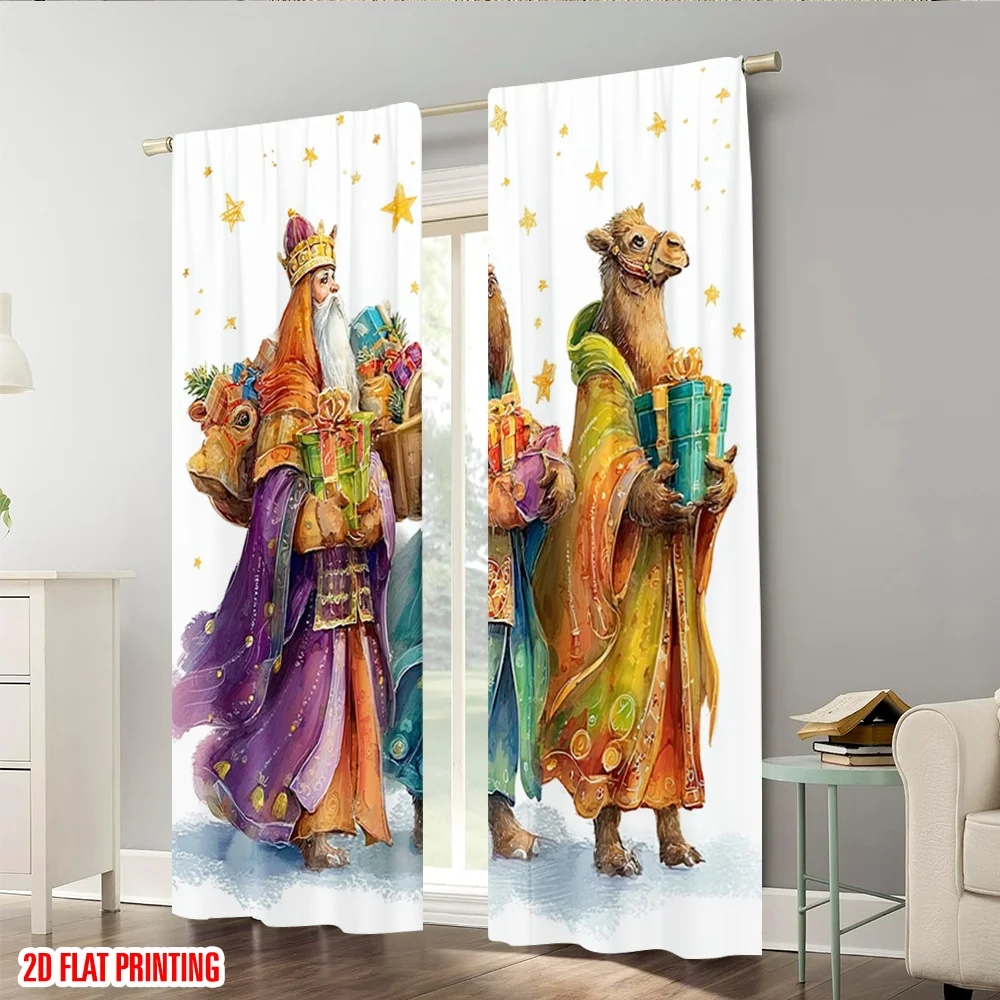 2 قطعة ، 2D الطائرة الطباعة الإبداعية الستائر ثلاثة الحكيمة الرجال مع الهدايا تنوعا النسيج (بدون قضيب) الزينة في الهواء الطلق ل