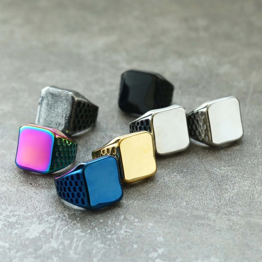 Neuer Retro Geometrischer Quadratischer Ring Mode Titan-Stahl Schmuck für Männer & Frauen Trendiges Finger-Accessoire – Detail 3