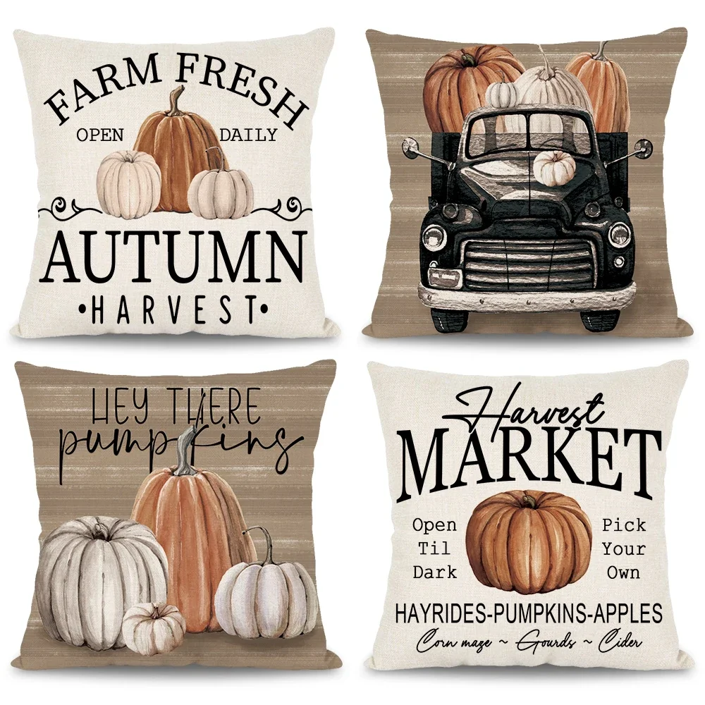 Fall Pumpkin Pickup Pillowcase Pumpkin Truck Design Sofa Cushion Brown Pumpkin Harvest Fall Thanksgiving Party Decor