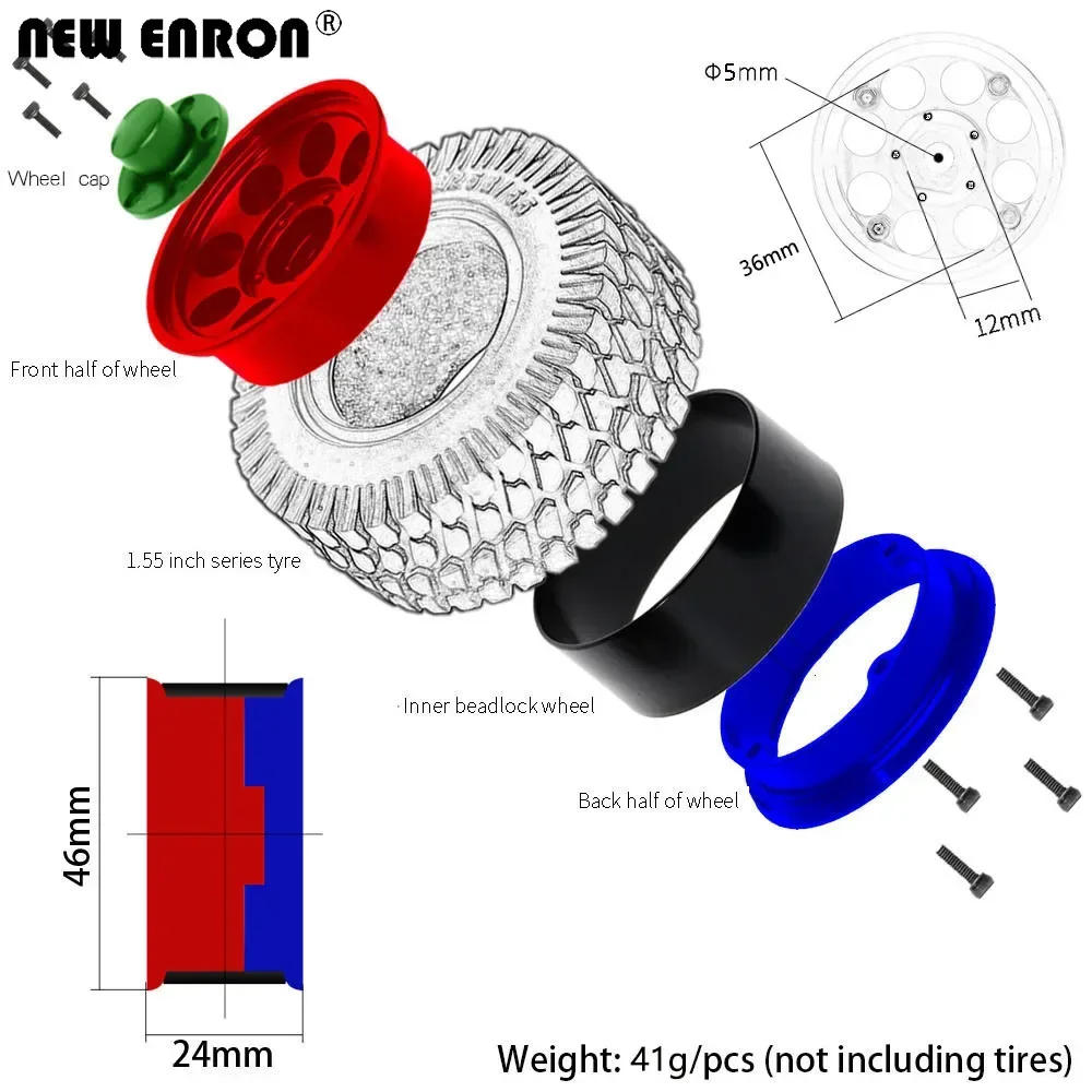 NEW ENRON 1.55 inch Alloy 46mm CNC Beadlock Wheels Hub RIM FOR RC Car Crawler 1/10 D90 TF2 TAMIYA CC01 LC70 Jinmy Axial 90069 MN