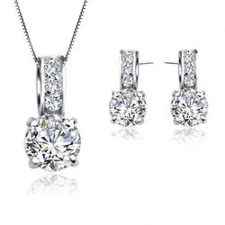 High Quality 925 Silver Needle Cubic Zircon Pendant Necklace/Earring Women Big Zircon Jewelry Sets Wholesale