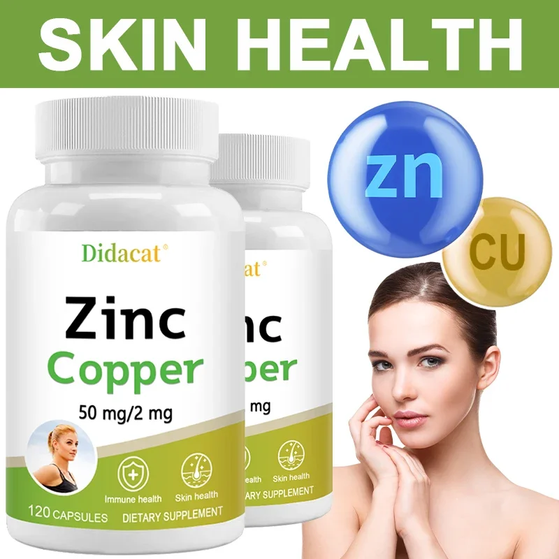 Zinc Copper Supplement - Skin, Immune Support, Heart Health and Thyroid Support, 120 Vegetarian Capsules