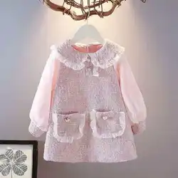 Girls' Little Fragrant Wind Dress Spring and Autumn Clothing Children's Skirt Baby Long sleeved Princess Skirt 3-11 Years Old