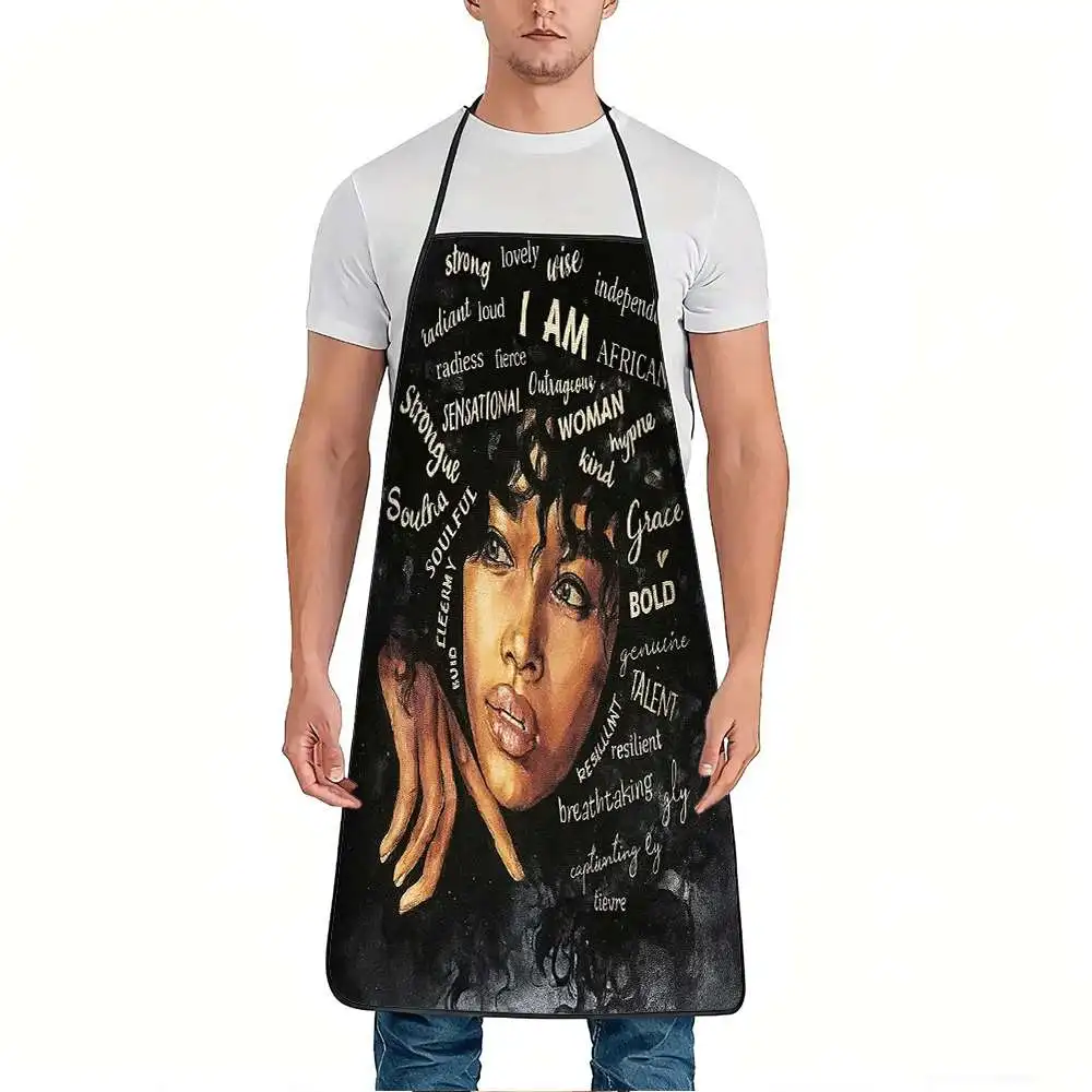 1pc I Am African Woman Empowerment Print Apron, Durable and Easy to Clean, Adjustable Waistband, Polyester Material, for Kitchen