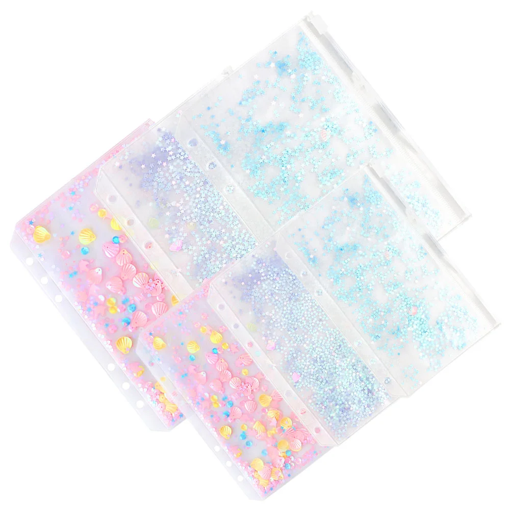 6 Pcs Loose-leaf Storage Bag Money Budget Binder Binders Planner with Cash Envelopes Zip Pouch File Bags Folders Zipper Sequins