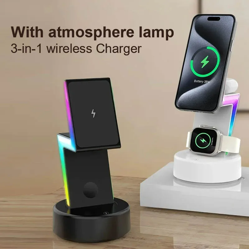 3 IN 1 Magnetic Wireless Charger Stand For Iphone 15 14 13 12 Pro Max t Desk Charging Station For Apple Watch Airpods Pro