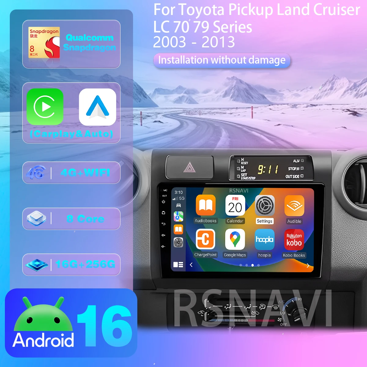 Android 16 For Toyota Pickup Land Cruiser LC 70 79 Series 2007 - 2020 Carplay Auto WIFI Car Radio Player steering wheel control