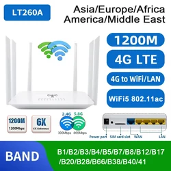 벤톤 CAT6 모뎀 4G 와이파이 라우터 LT260A 네트워크 LTE 모바일 듀얼 밴드 2.4G 및 5.8Ghz 1200Mbp 핫스팟 잠금 해제 SIM 카드 슬롯