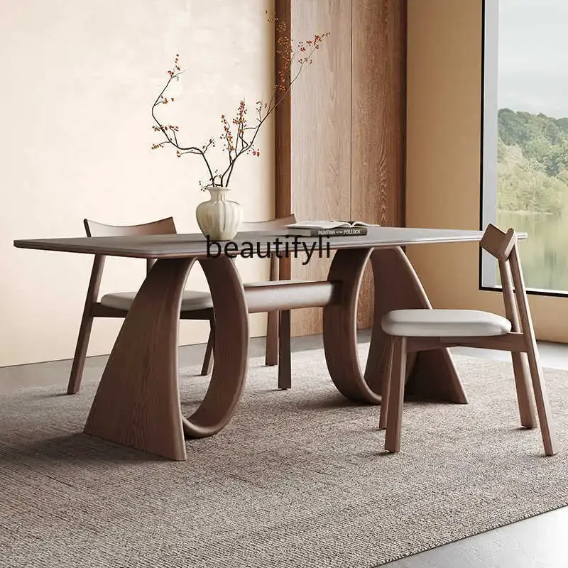 

Italian minimalist solid wood rock slab dining table Modern minimalist walnut dining table Household table