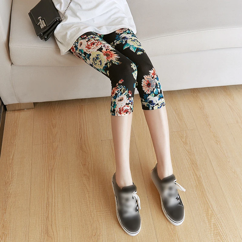 2025 mulheres verão estiramento floral leggings esportes fitness calças magras colheita 3/4 comprimento leggings capris recortado modal pant
