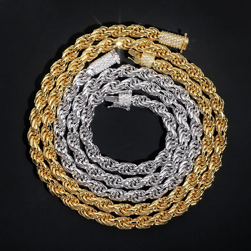 

Hip Hop VVS Moissanites Bling Iced Out 6MM Stainless Steel Twist Link Chain Necklace for Men Rock Jewelry Gold Silver Color Gift