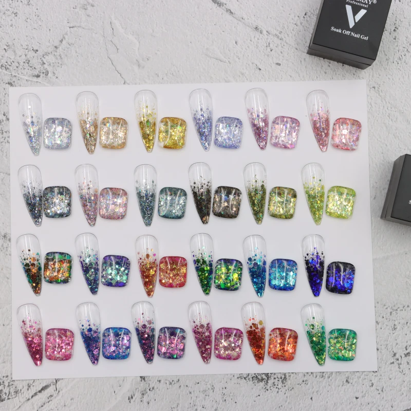 24 colori corea Glitter Gel smalto per unghie paillettes colla colorata esplosione per unghie colla riflettente brillante vernice strumenti per Nail Art