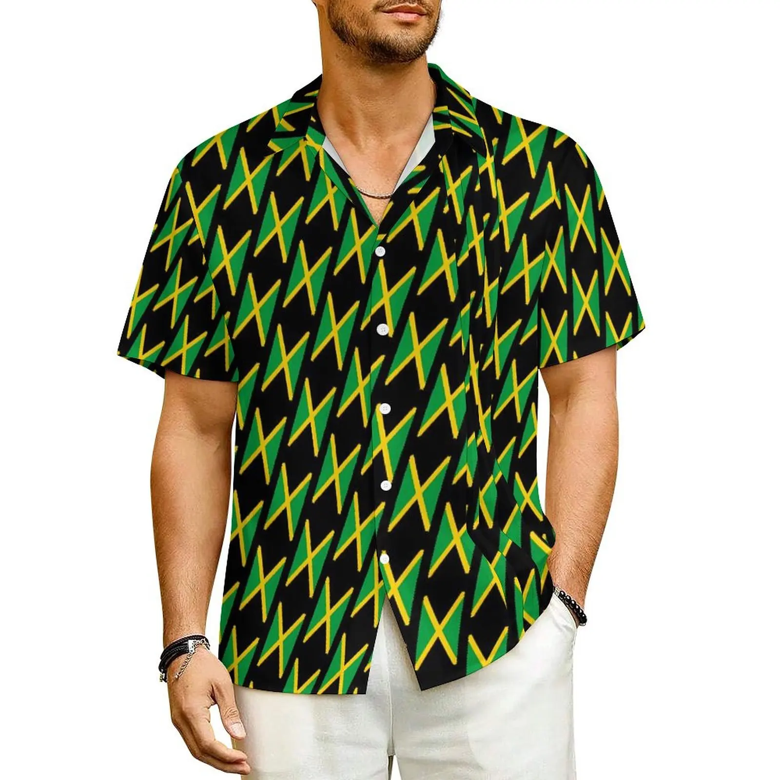 

Jamaican Flag Hawaii Shirt For Men Vacation Travel Sports Fan Casual Shirts Short Sleeve Breathable Classic Oversized Blouses