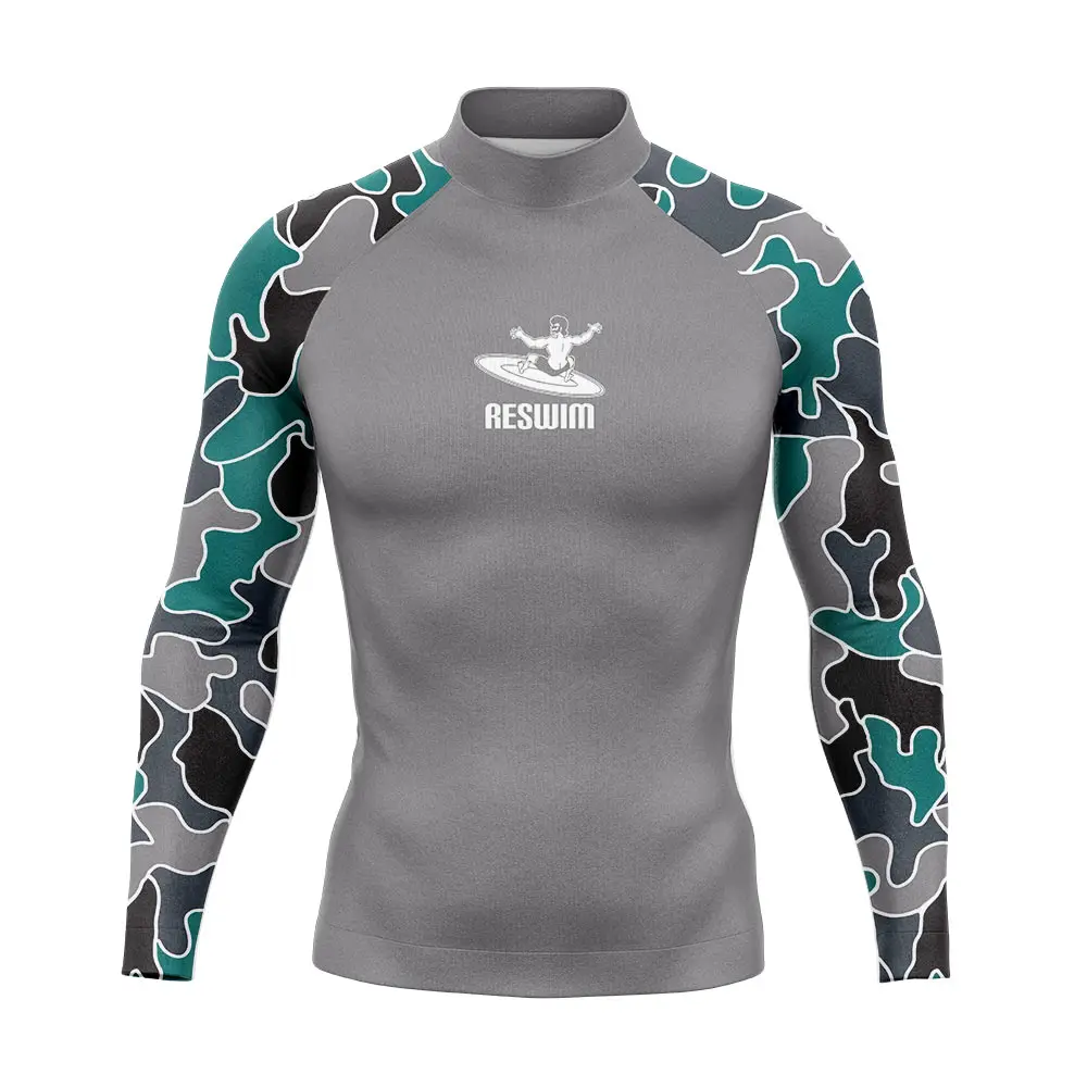 

Summer Men's Surfing Diving Swimsuit Long Sleeve Rashguard Surf T-shirt Beach UV Protection Swimwear Surf GYM Shirts Rash Guards