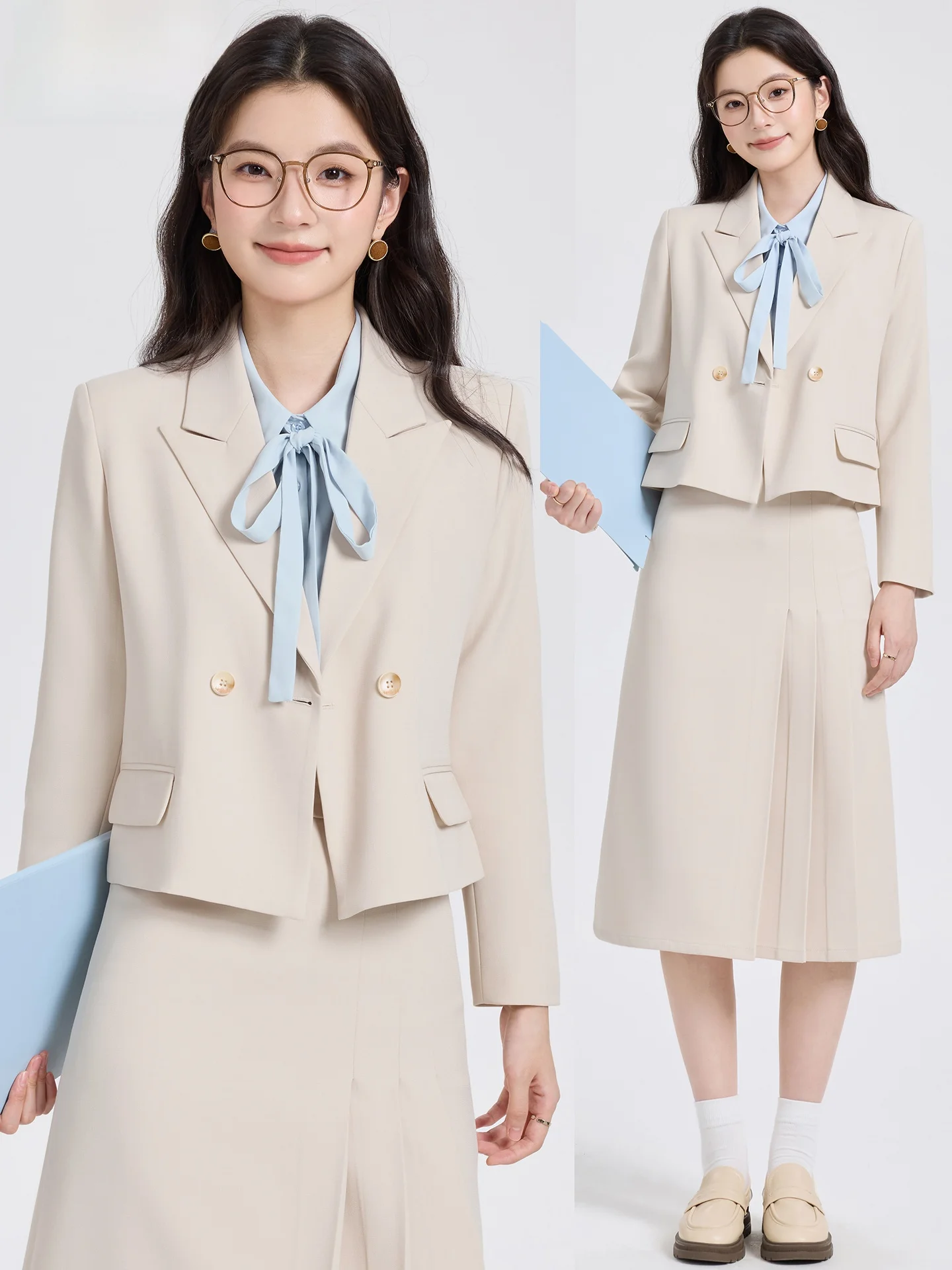 

Cherry Blossom Color Suit Set Women's Autumn Lightweight Commute Fashionable Two-Piece Set for Job Interviews Professional Se...