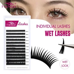 FADVAN Wet Lashes Cosplay Eyelash Extension Russian Volume Eyelashes Premade Volume Fans Wispy Natural Lash 12 Rows