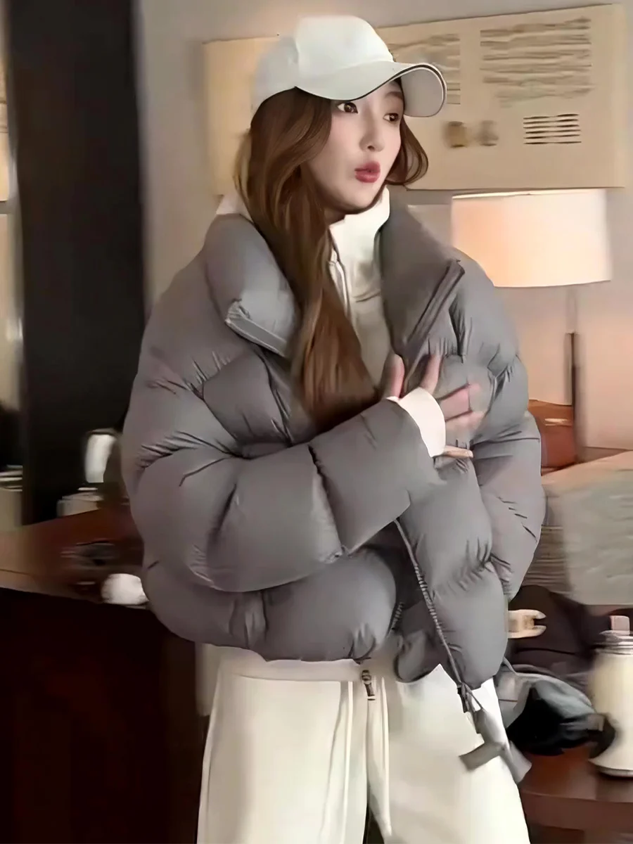 المرأة ort ey down Jaet 2025 شتاء جديد 90 الأبيض دو ريشة الوقوف طوق Thiened الخبز Sle معطف غير رسمي دافئ