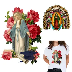 Virgin Mary Guadalup Iron On Patches For Clothing DIY Thermo Stickers Heat Transfers Parches Thermal Clothes Badge Applique