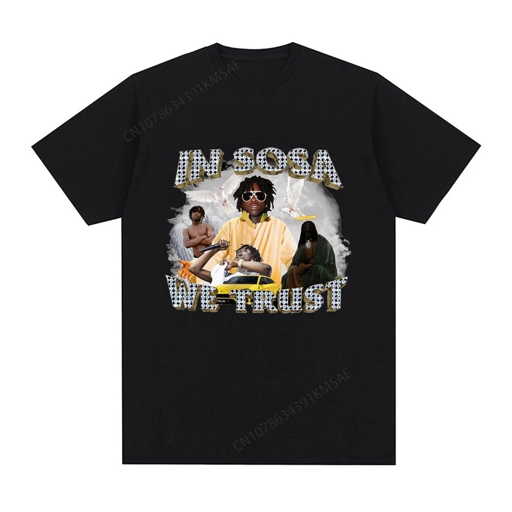 In Sosa We Trust Chief Keef Graphic T Shirt Men's Fashion Vintage Short Sleeve T-shirt Casual Oversized T-shirts Tops Streetwear