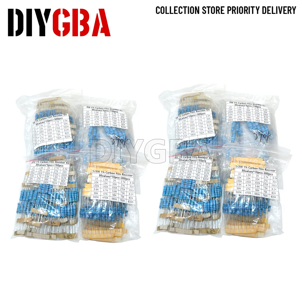 1/4W 1/2W 1W 2W 3W Resistance 1% 150PCS 300PCS 30Kinds Each 5/10PCS Metal Film Resistor Assortment diy Kit 10R-1M 1K~820K Ohm
