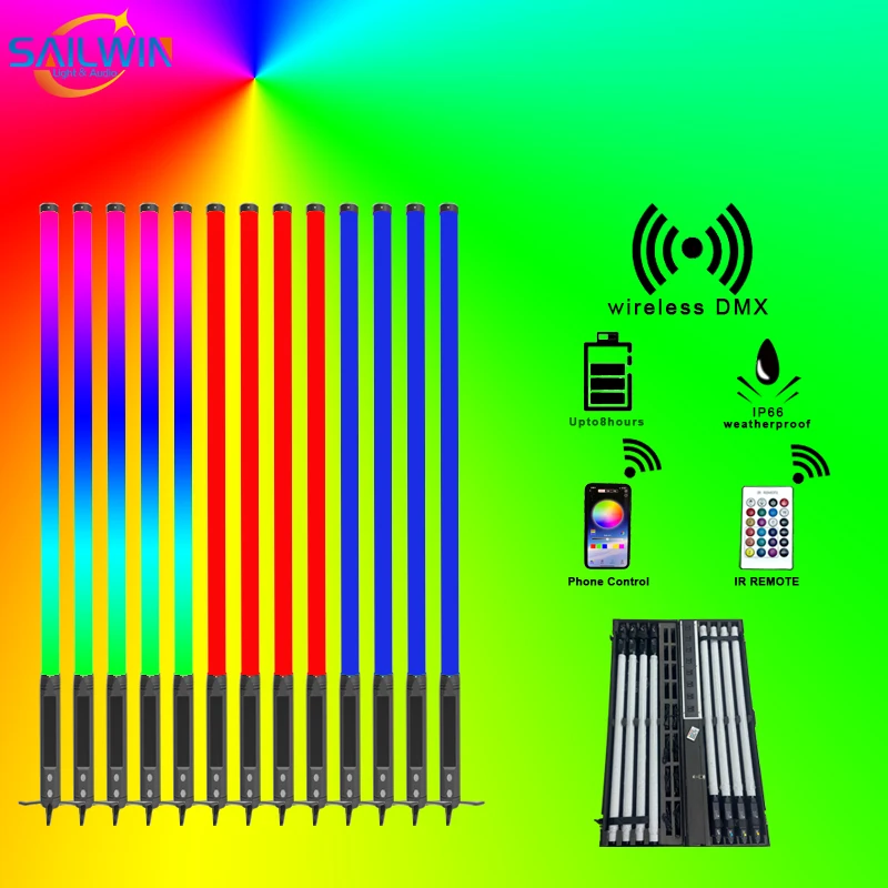 DJ Stage Wireless 360 Degree RGB LED Tube Light Outdoor DMX RGB Battery LED Pixel Tube Light Bar Stage Lights with Flight Case