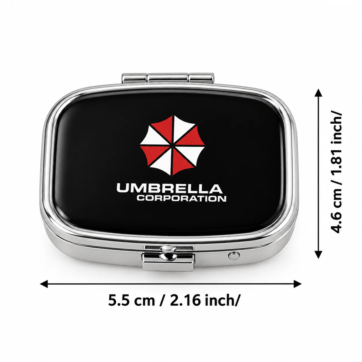 Estuche metálico con diseño de película de terror, portátil, para guardar medicamentos, ideal para viajes, con dos compartimentos, organizador de pastillas y recipiente para almacenar comprimidos.