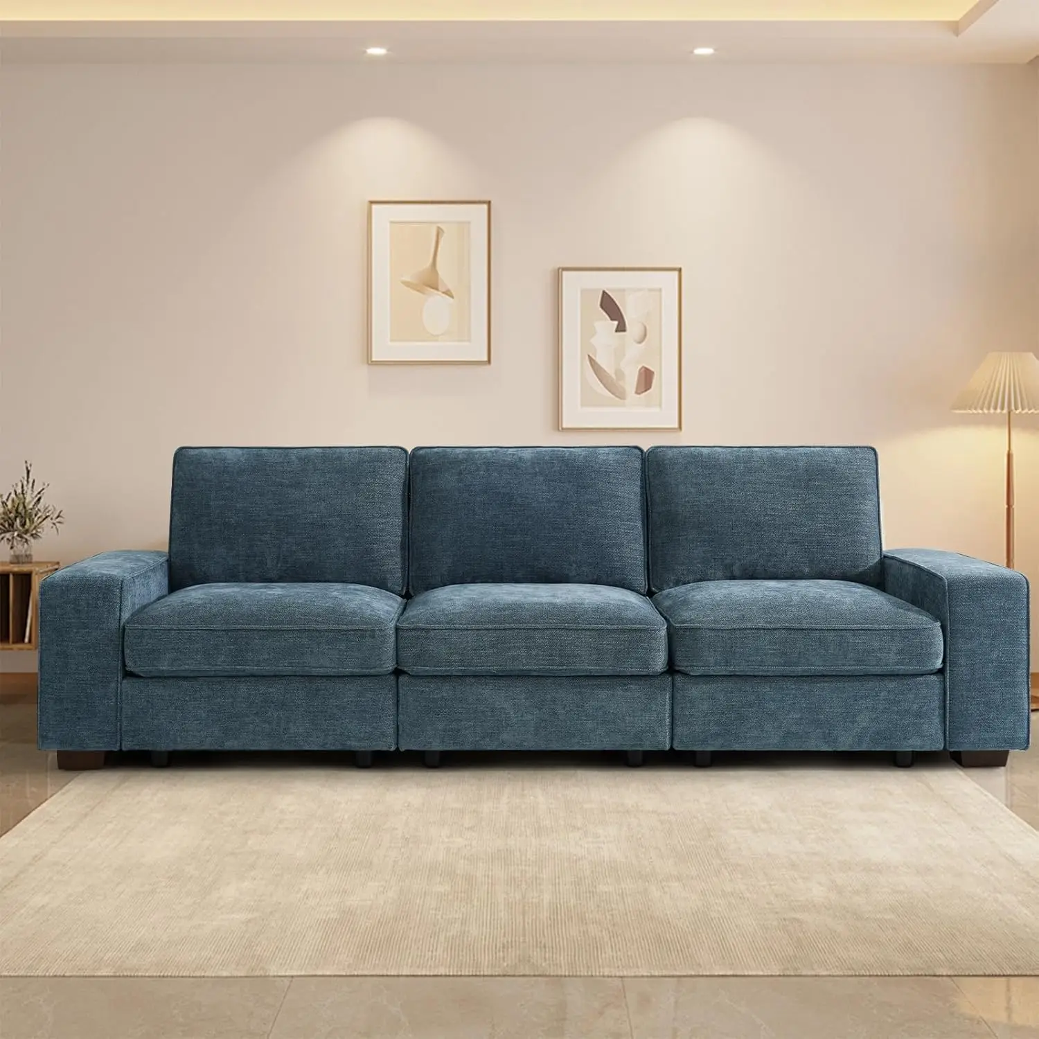 

100" Modular Sofa Couch with Seats Storage, Comfy 3-Seater Chenille Fabric Couch for Living Room, Office, Apart W/Deep S