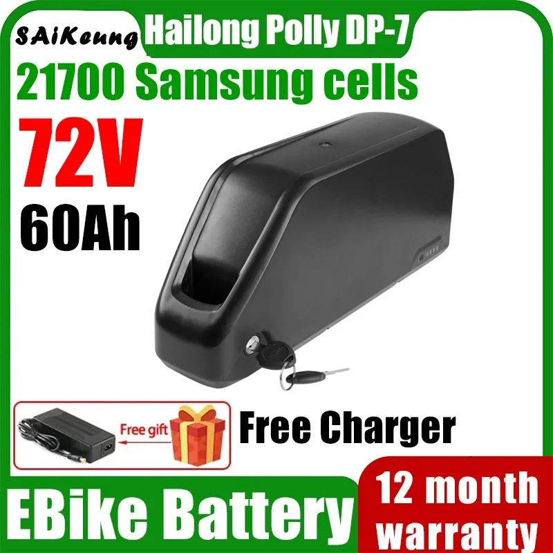 

48 52 60 72 В 45 50 60 Ач Hailong Электрический велосипед Down Tube Polly DP7 21700 Литиевая батарея 20 Ач 25 30 35 40 Ач Bafang 2000 Вт Аккумулятор