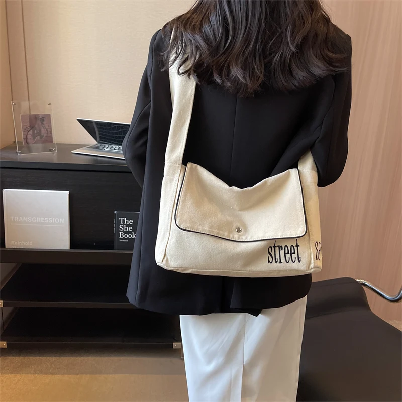 

Solid Canvas Women's Bag 2023 Student Eco Bag Korean Shopper Shoulder Cross Bag Female Messenger Bag Y2K Handbags Book Side Bag